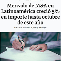 Mercado de M&A en Latinoamrica creci 5% en importe hasta octubre de este ao